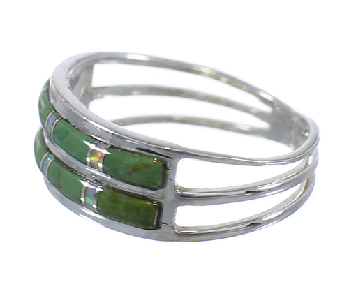 Turquoise Opal Inlay Silver Southwestern Ring Size 5-3/4 QX79520